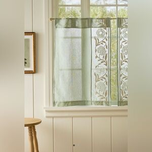 Anthropologie Embroidered Manette Cotton Linen Sheer Café Curtains, Set of 2